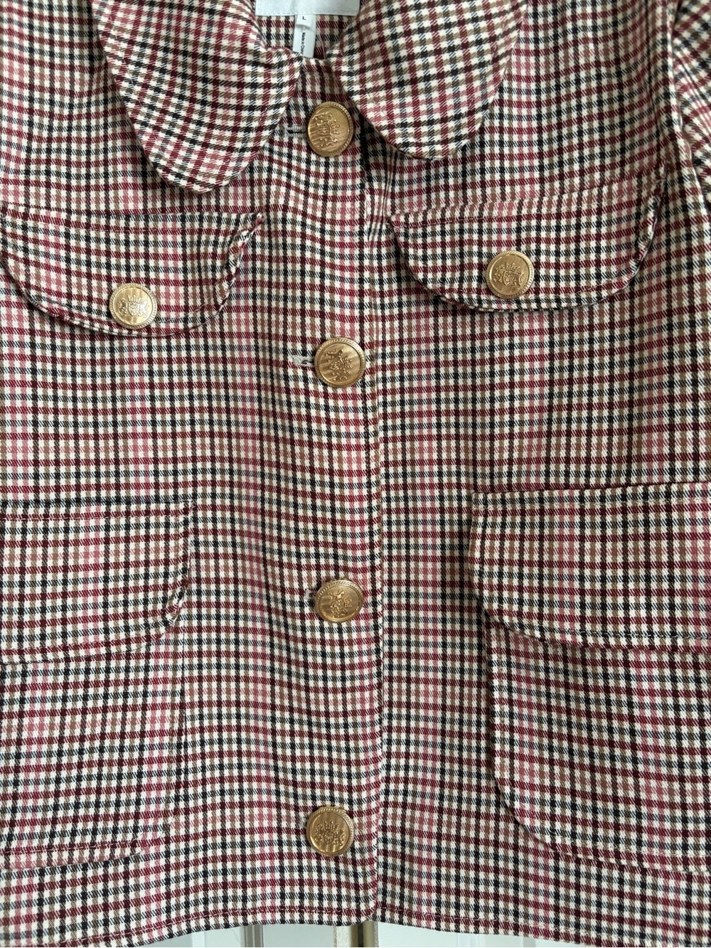 Avec Les Filles - Anthropologie Womens Plaid Lady Coat - Burgundy, Pink & Cream - Picture 7 of 9